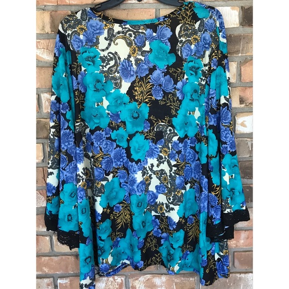 TAKUNI Women’s Blue Floral Print Plus Size Tunic - Picture 9 of 9